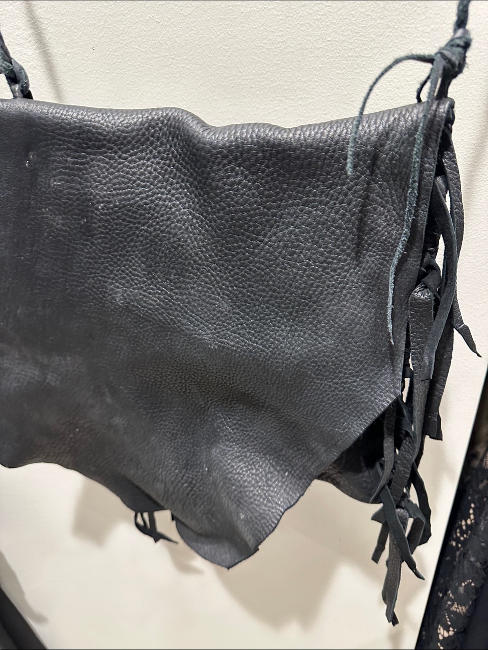 Black Leather Fringe Crossbody Bag